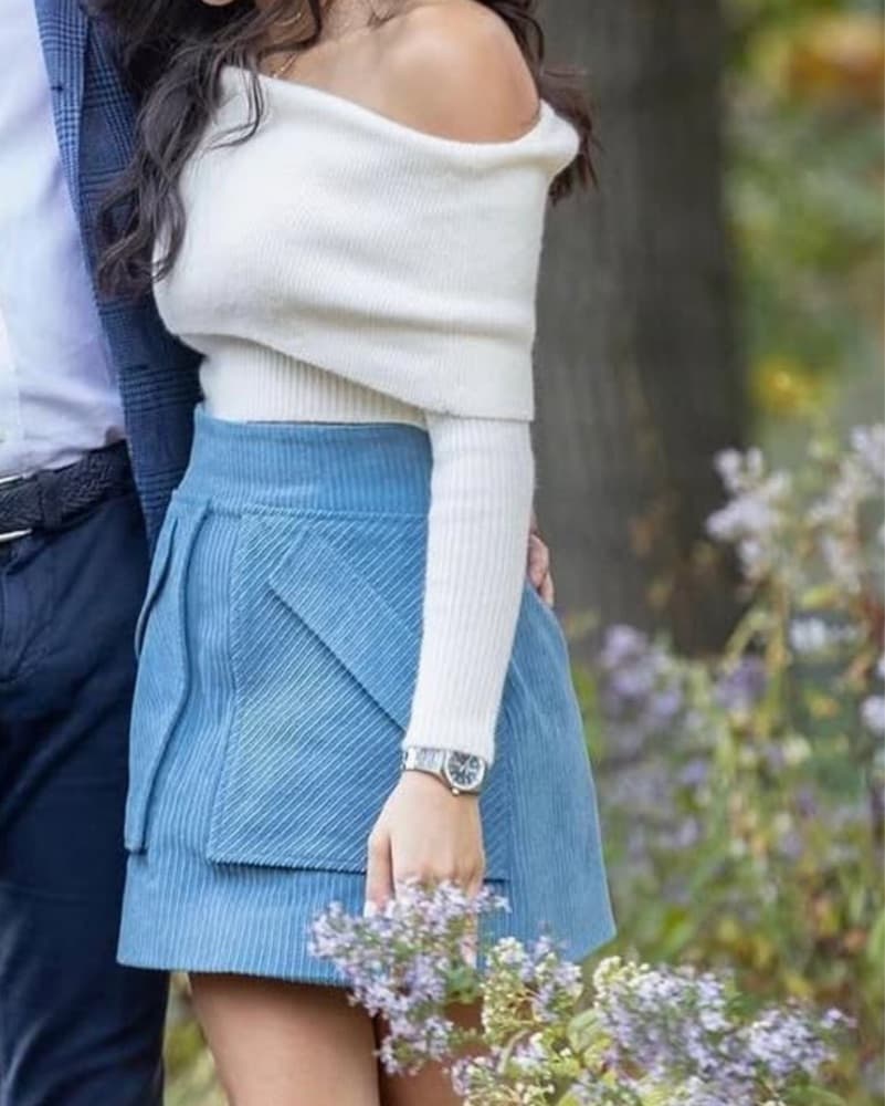 Aknvas Blue Corduroy Mini Skirt, Size 0 - Image 2