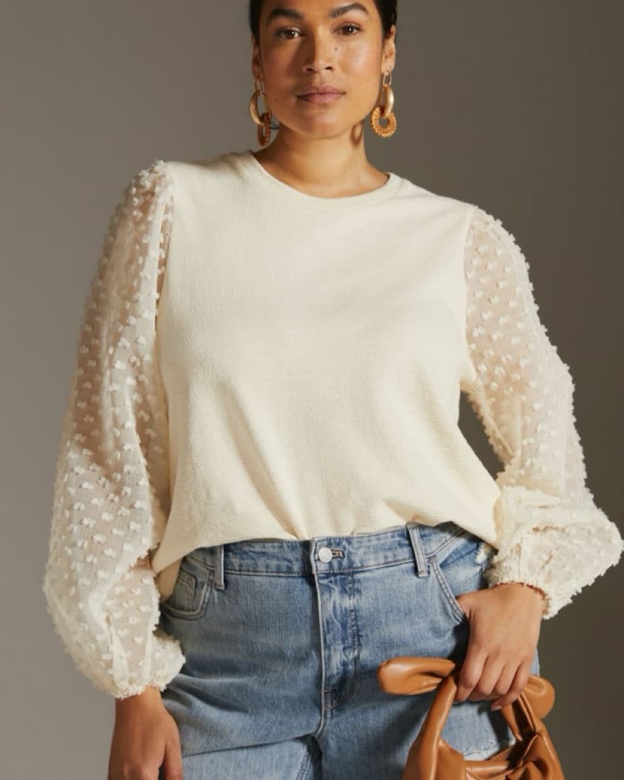 Maeve Swiss Dot Sheer Sleeve Top - Image 1