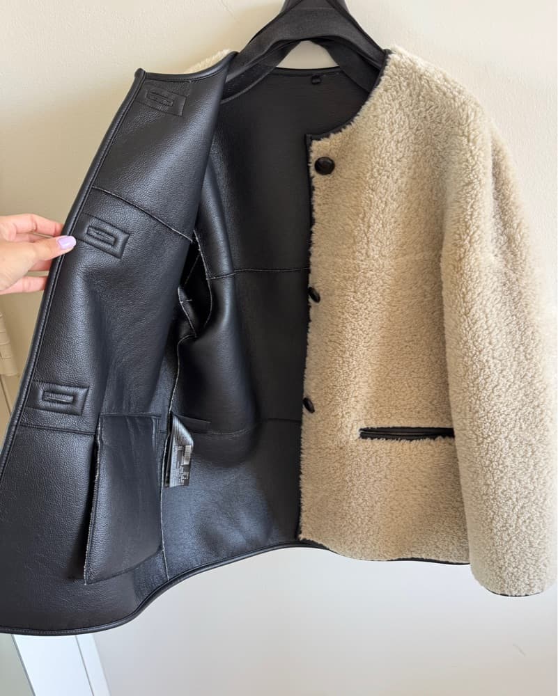 MANGO Faux Leather Trim Faux Fur Coat - Image 3