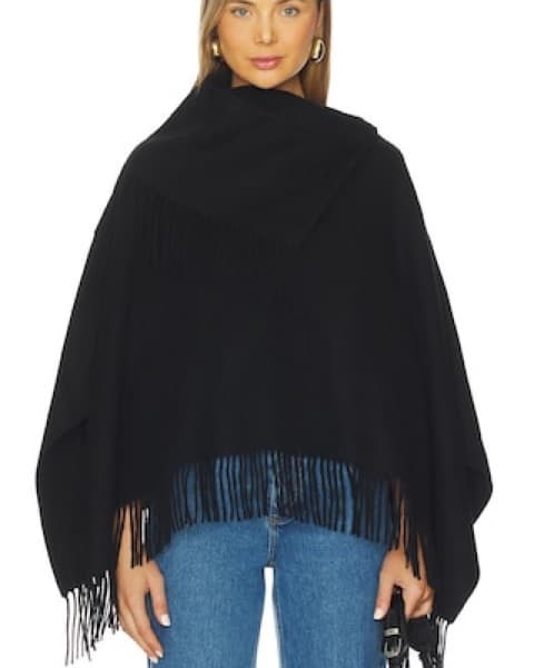Oversized Black Fringe Poncho - Image 1