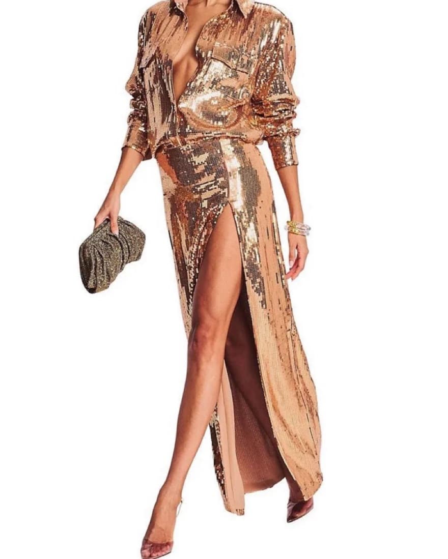 Retrofete Gold Sequin Skirt And Top Set - Image 2