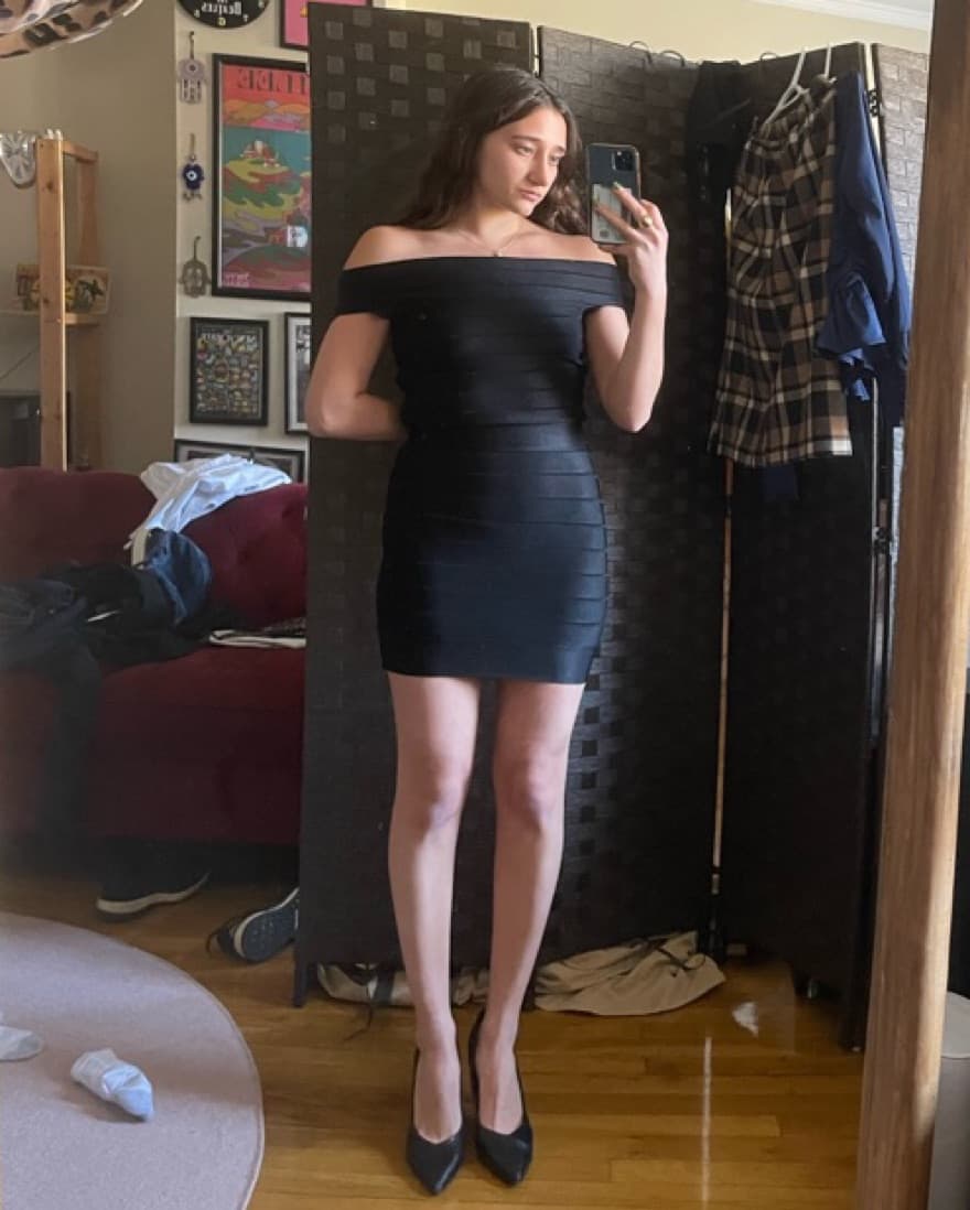 Off The Shoulder Black Bandage Dress - Image 1