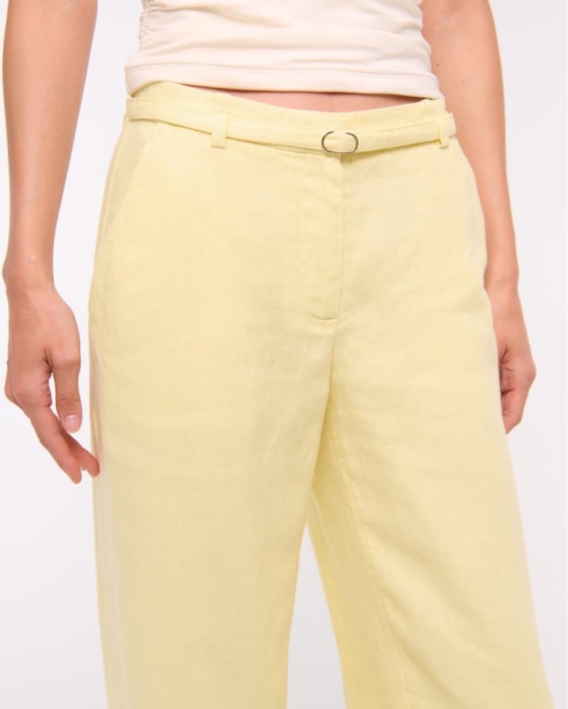 Belted Yellow Linen Wide Leg Pants - Image 3