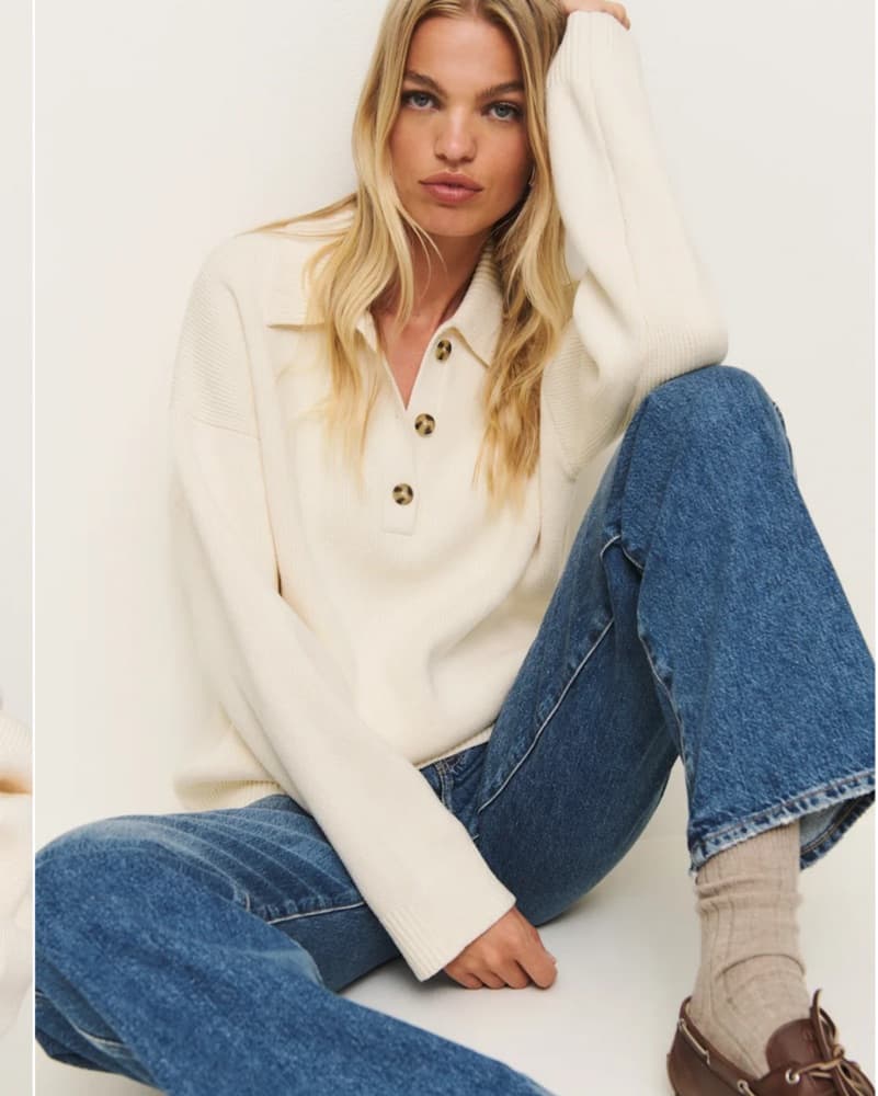 Reformation Brooklyn Cotton Polo Sweater - Image 5