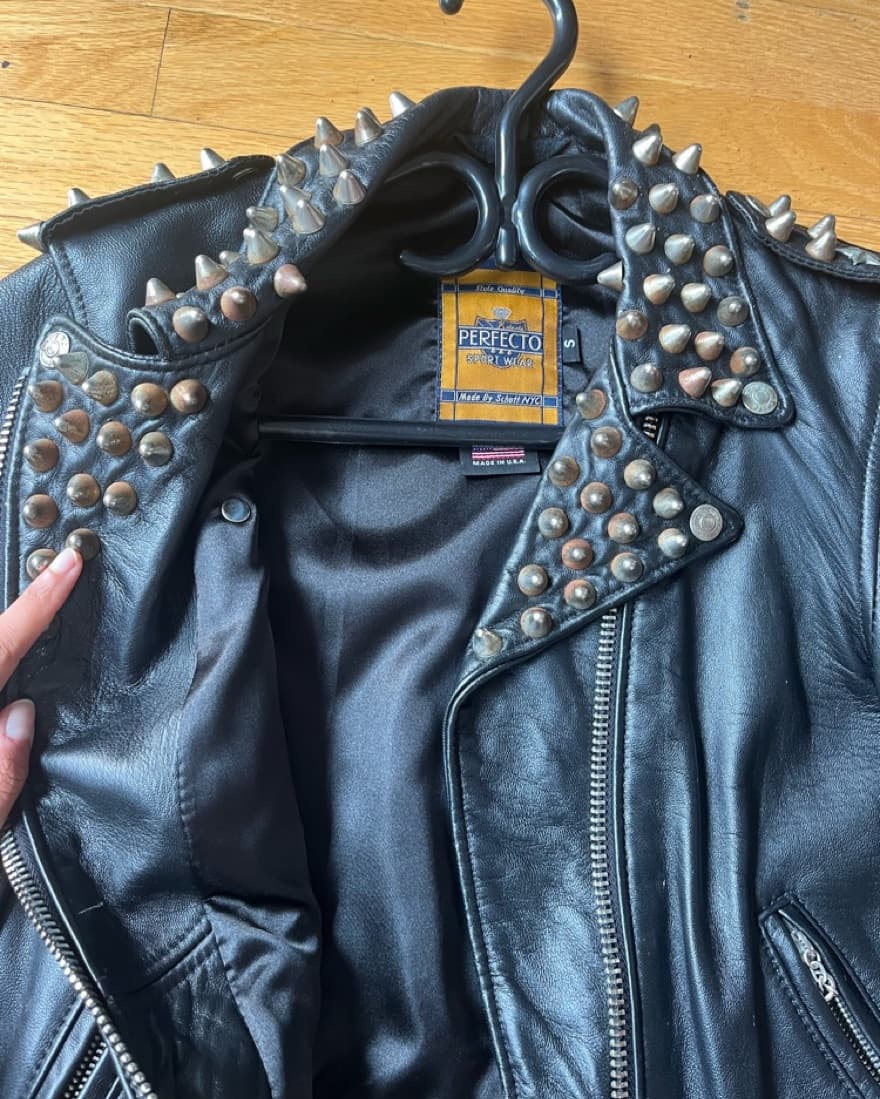Vintage Stud/spike Black Leather Jacket - Image 3