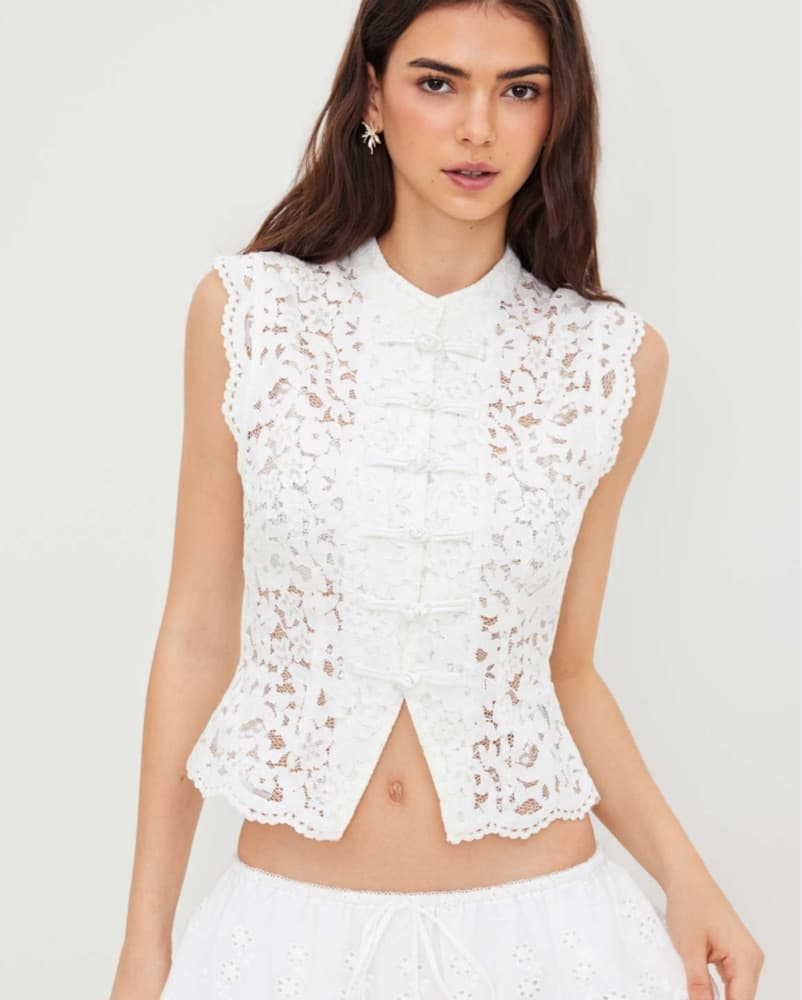 Lace Mandarin Collar Top - Image 3