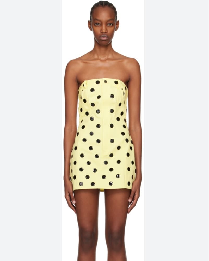 Area Yellow Denim Polka Dot Mini Dress - Image 2