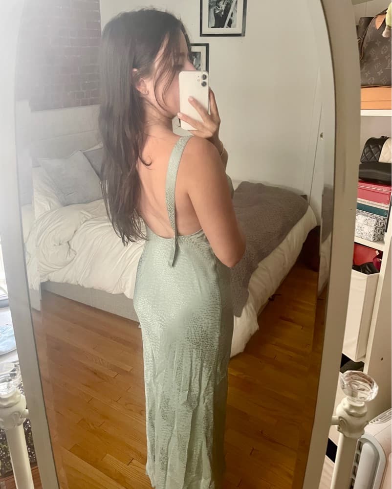 Sage Green Silk Wedding Guest Dress  - Image 5