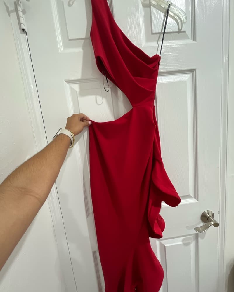 Red ruffle slit cut out dress - Image 2