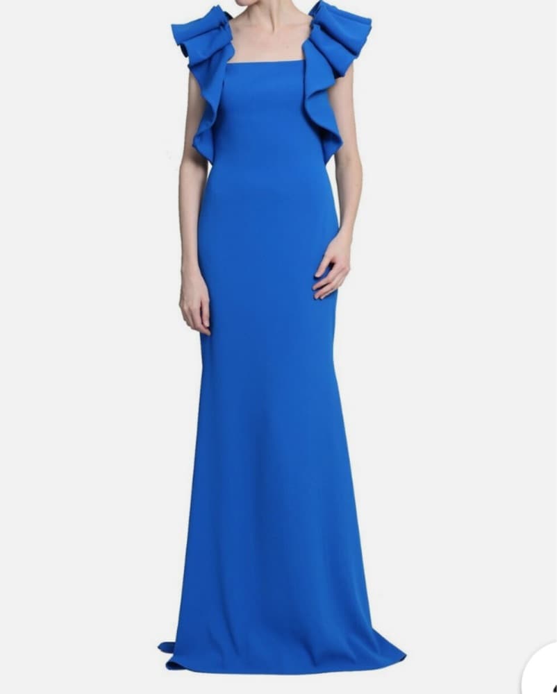 Ruffled Sleeve Vibrant Blue Maxi Dress - Image 1