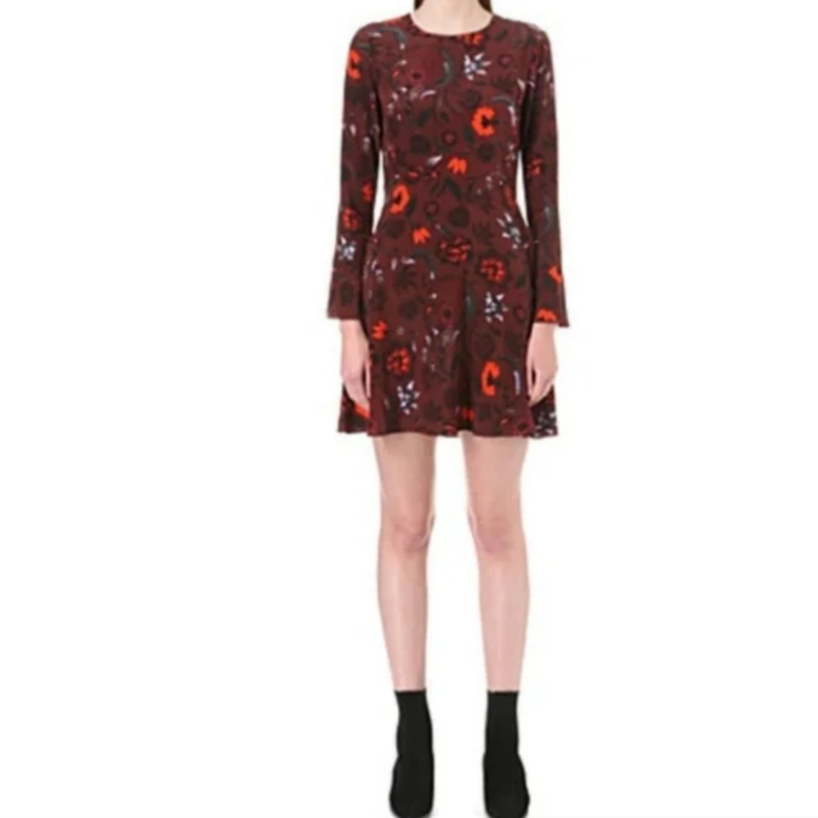 Bordeaux Floral 100% Silk Sandro Dress - Image 5
