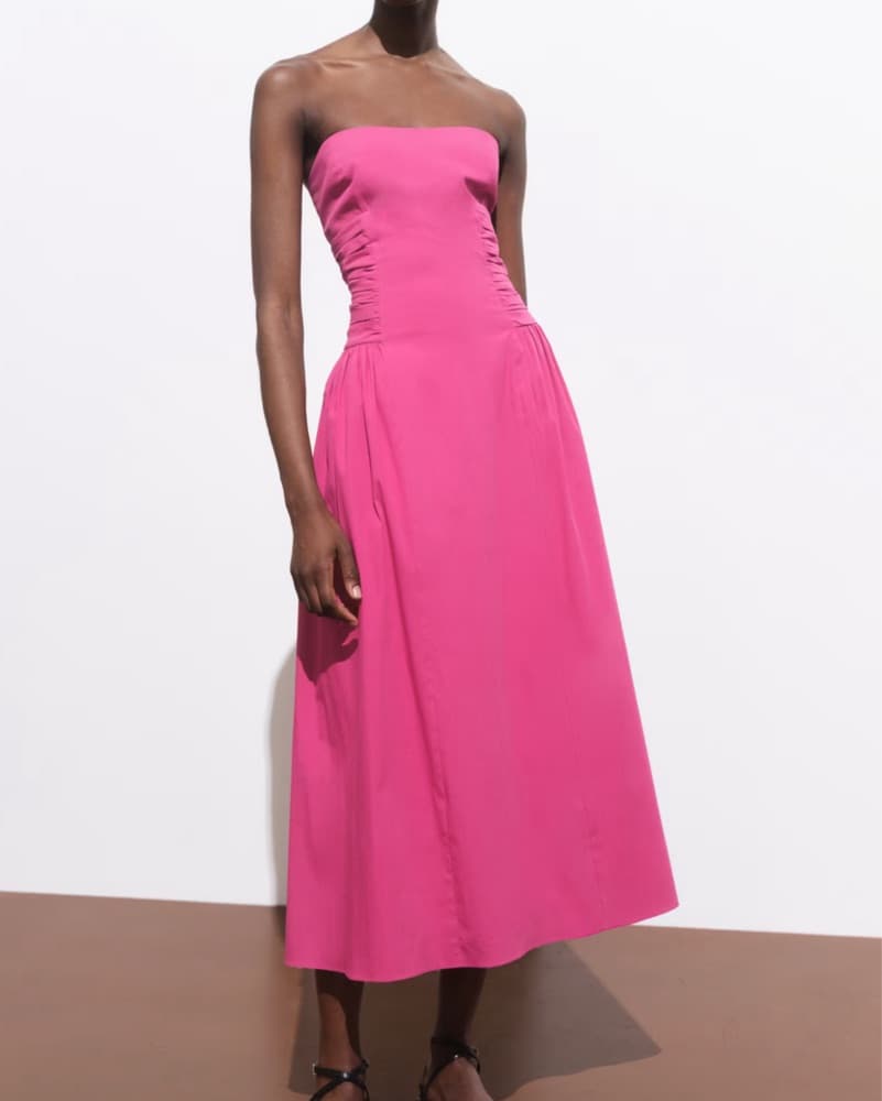 MANGO Strapless Midi-Dress in Fuscia - Image 1