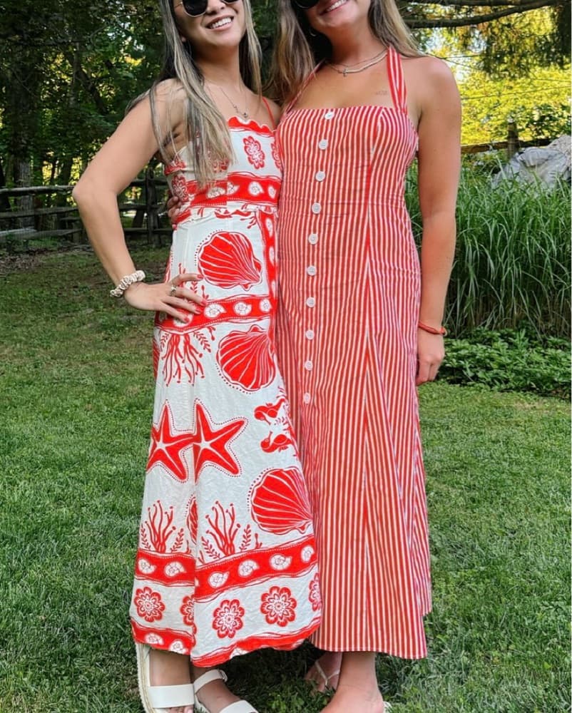 Moon River Red White Scallop Midi Dress - Image 4