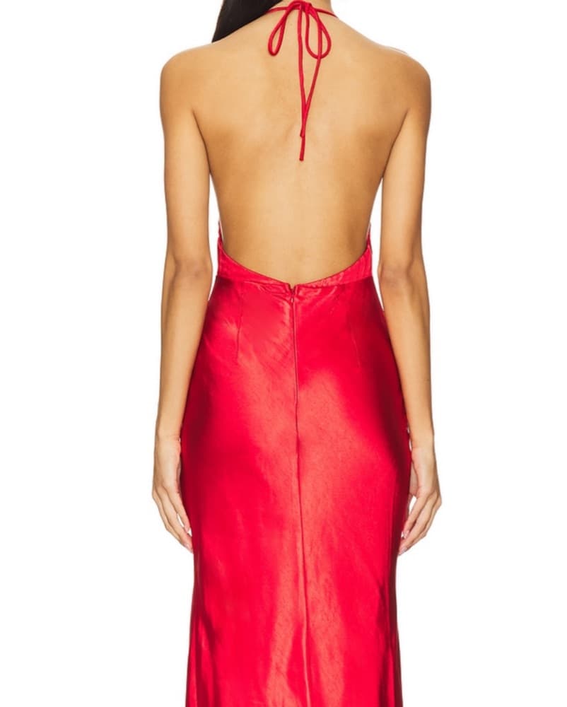 Posey Maxi Dress In Red - Satin Halter - Image 2