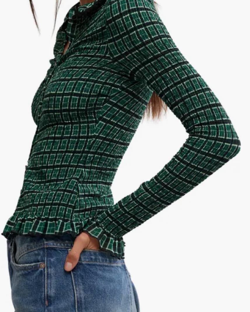 Caught A Feeling Smocked Button-Up Top - Image 2