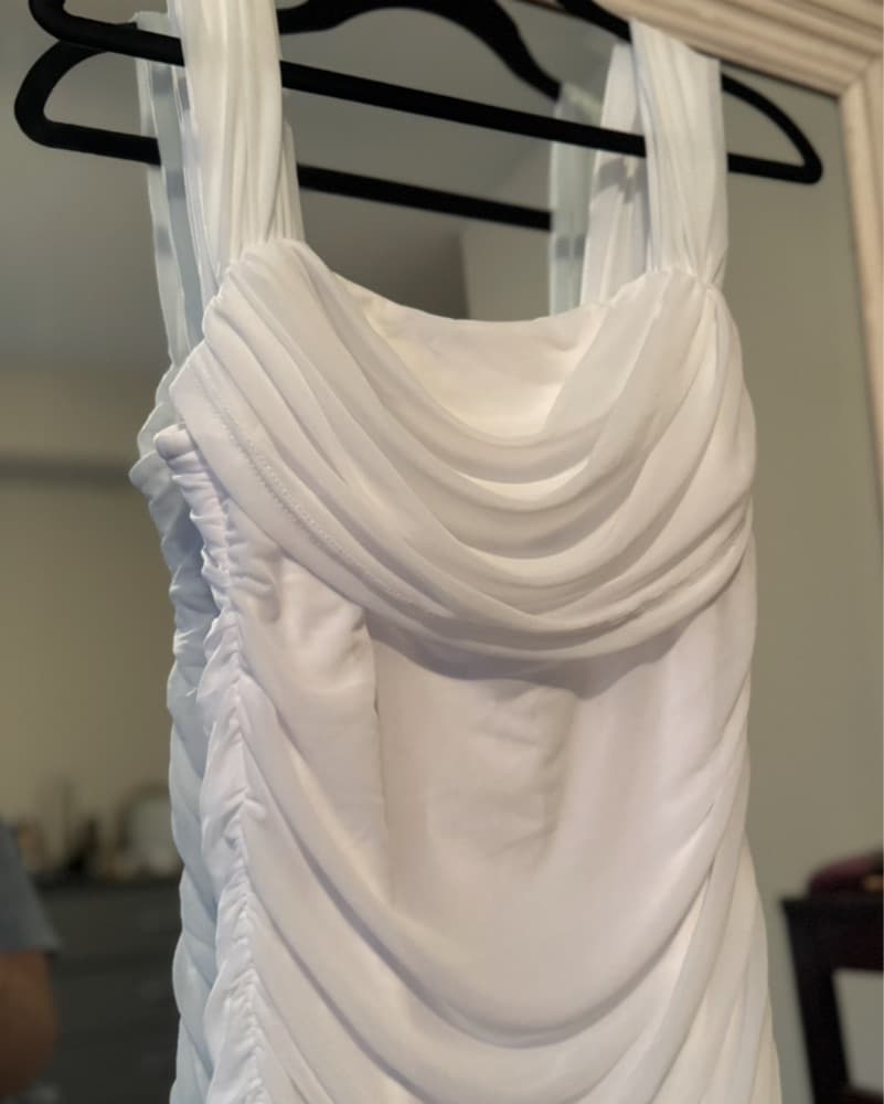 White Mini Dress Ruched - Image 2