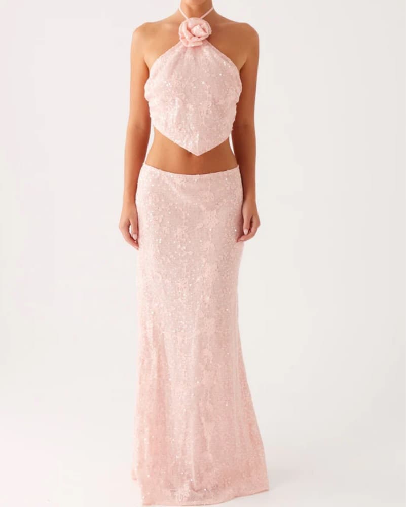 Elegant Lace Halter Maxi Set - Image 2