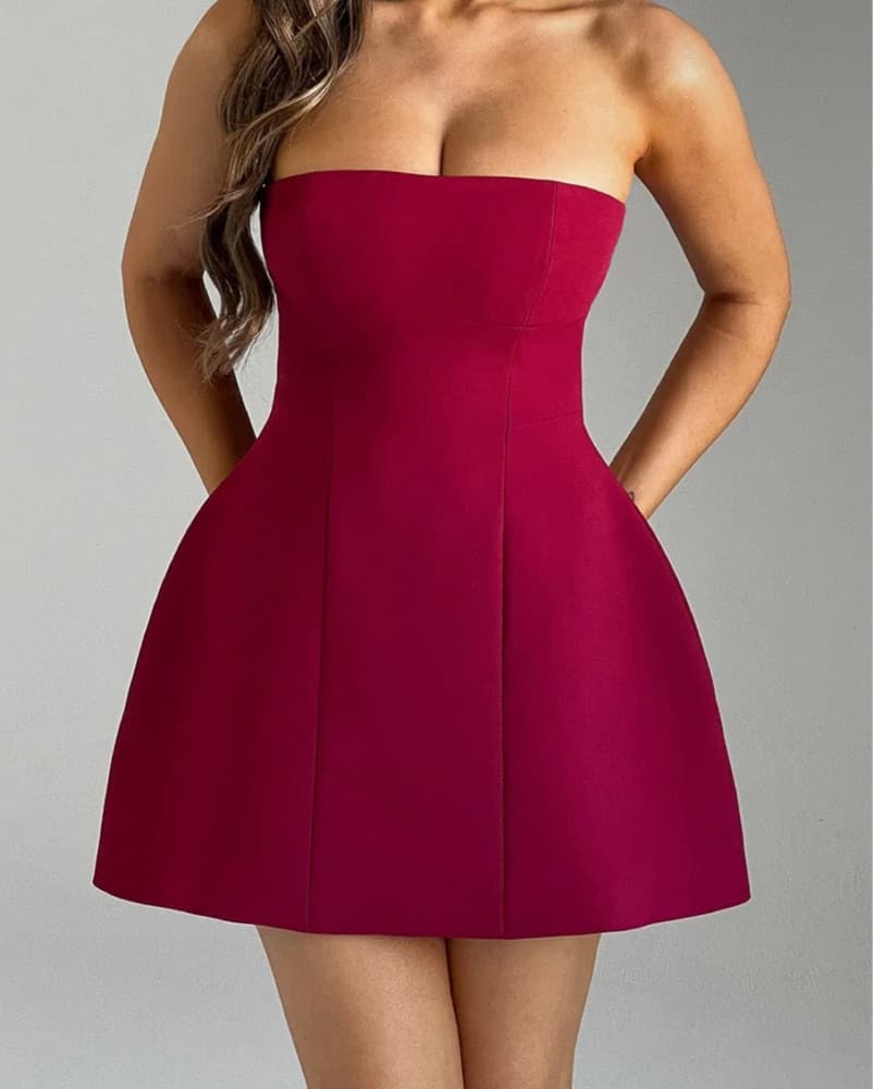 Red Structured Mini Dress - Image 2