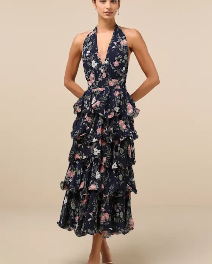 Floral Halter Maxi Dress - Image 1