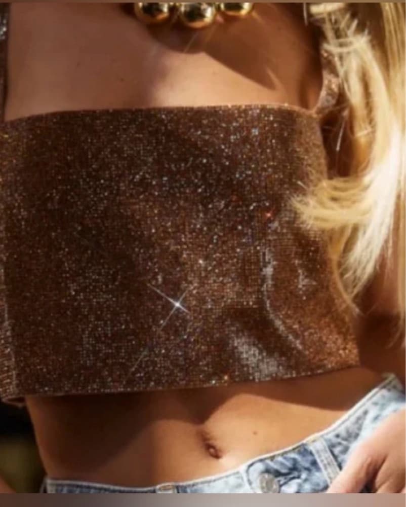 12th Tribe Bronze Rhinestone Crop Top  - Image 5