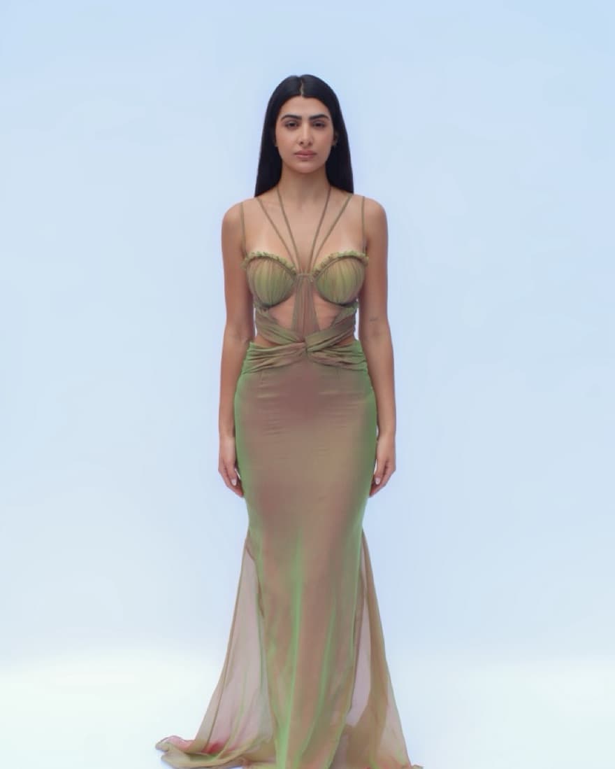Mermaid 2 Tone Green & Pink Maxi Dress - Image 2