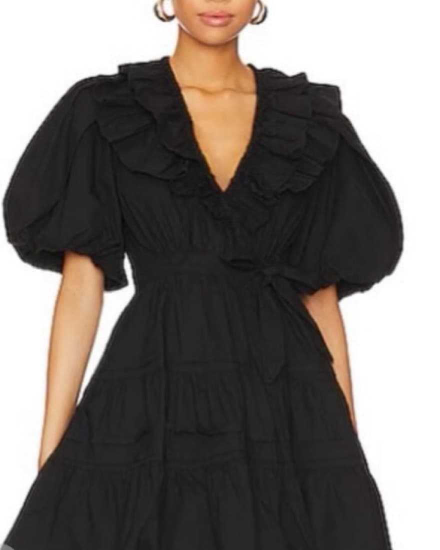 Exquisite Black Ruffle Puff Sleeve Mini Dress - Image 2
