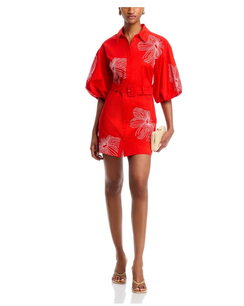 Vibrant Red Floral Shirtdress - Image 2