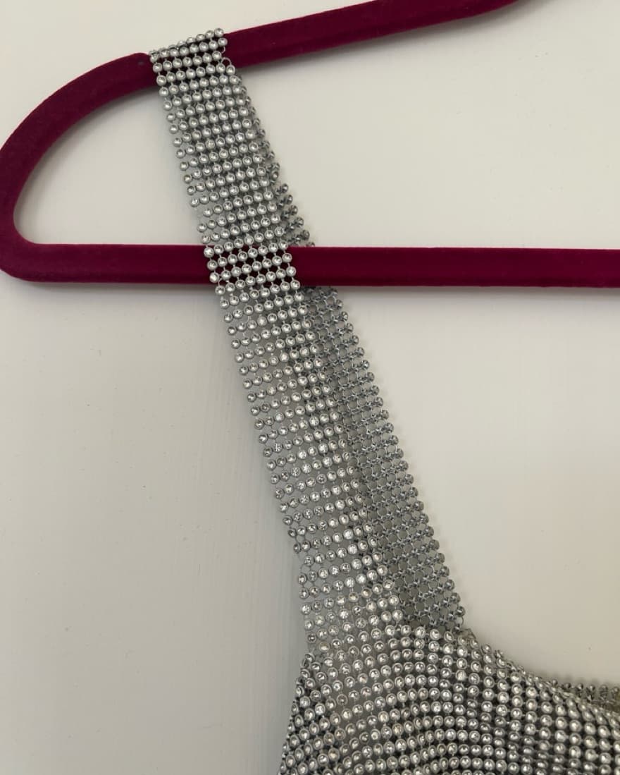 Silver Rhinestone Chainmail Crop Top - Image 4