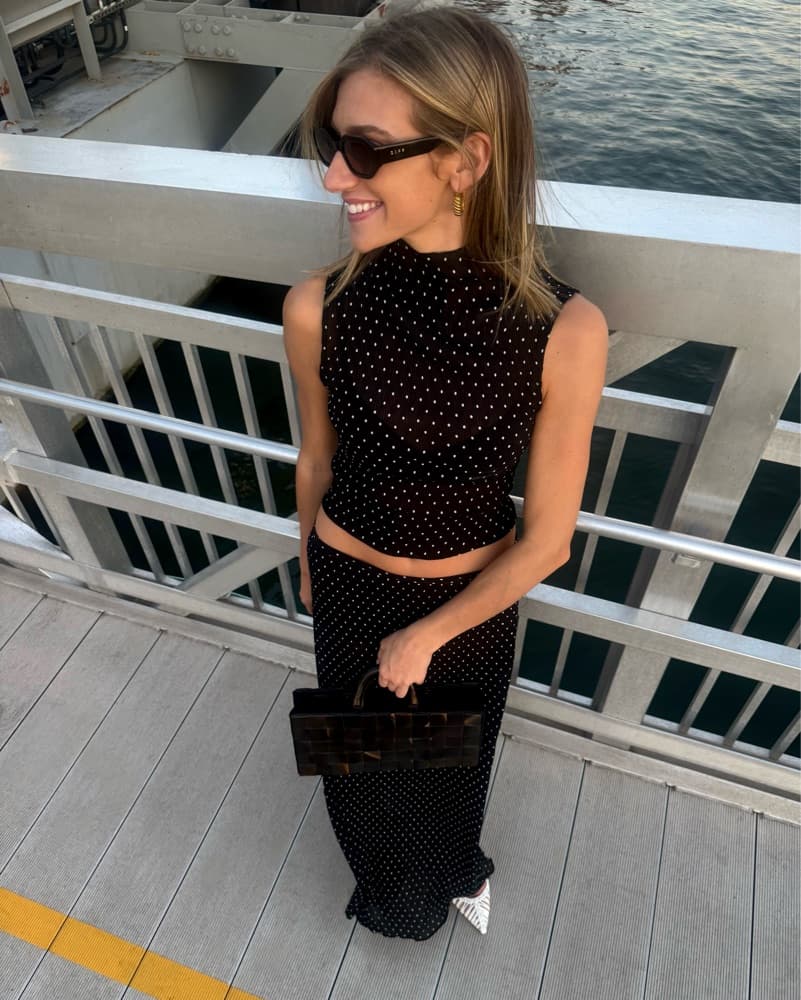 Polka Dot Crop Top & Maxi Skirt Set - Image 2