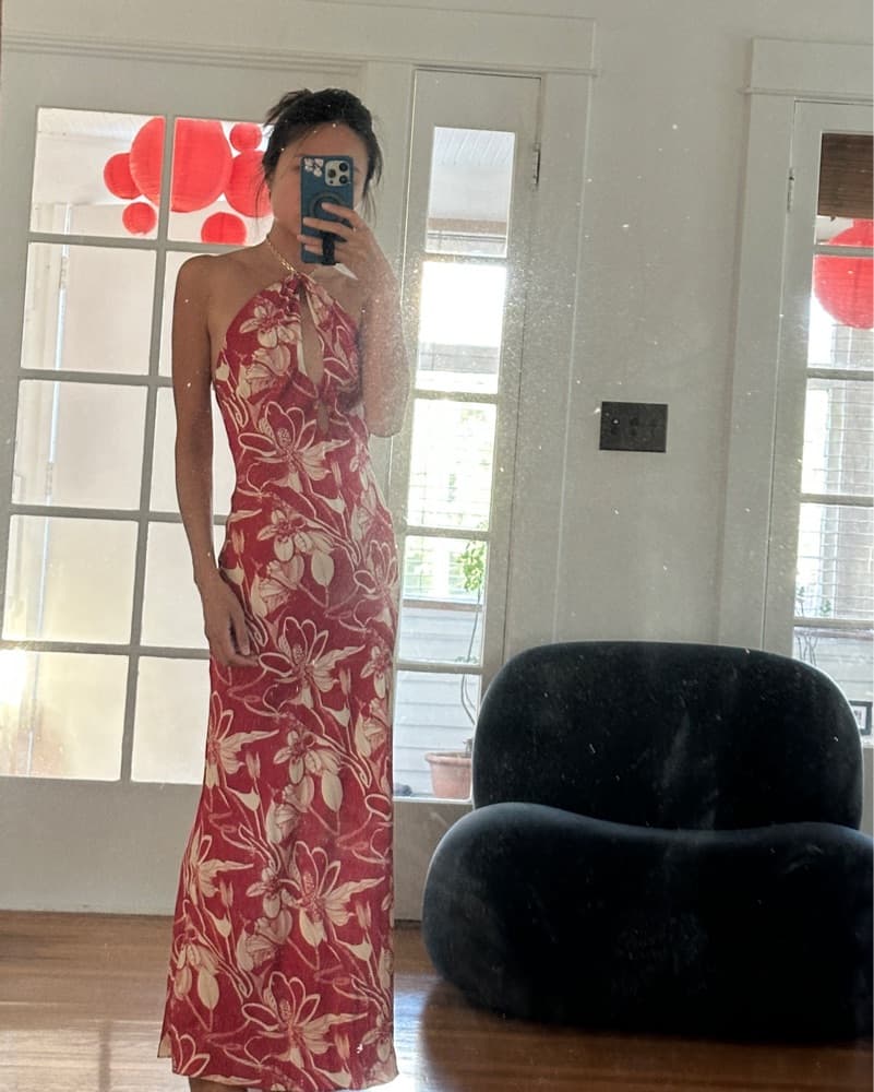 Red Tropical Chain Halter Maxi - Image 3