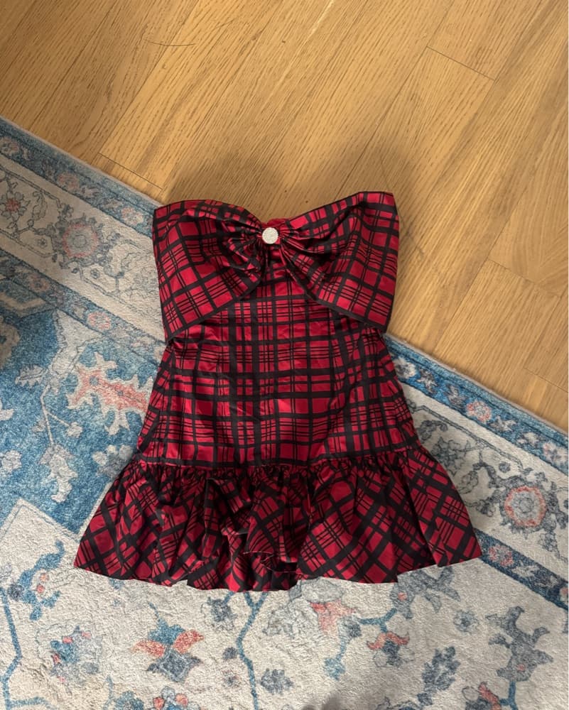 Plaid Strapless Mini Dress - Image 2