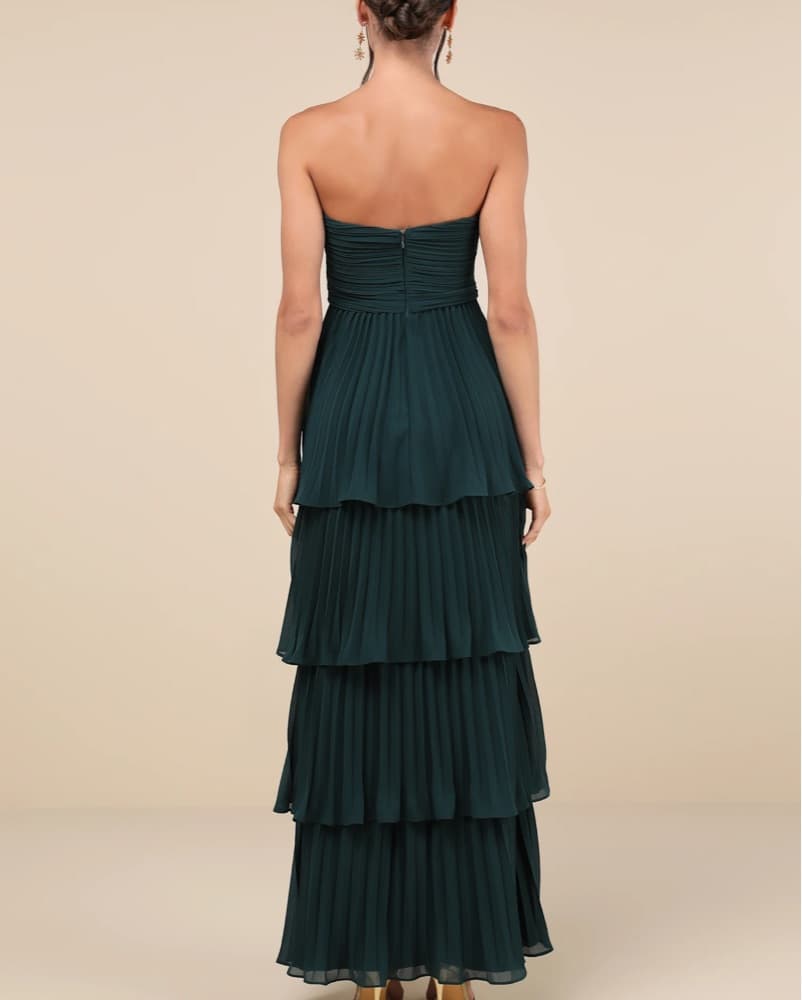 strapless emerald green tiered maxi xs - Image 2