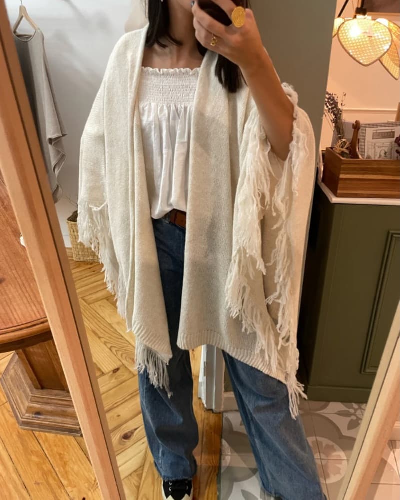 Off-white Fringe Shawl/ Poncho  - Image 3