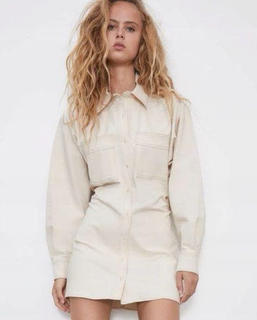 Cream Denim Dress - Image 1