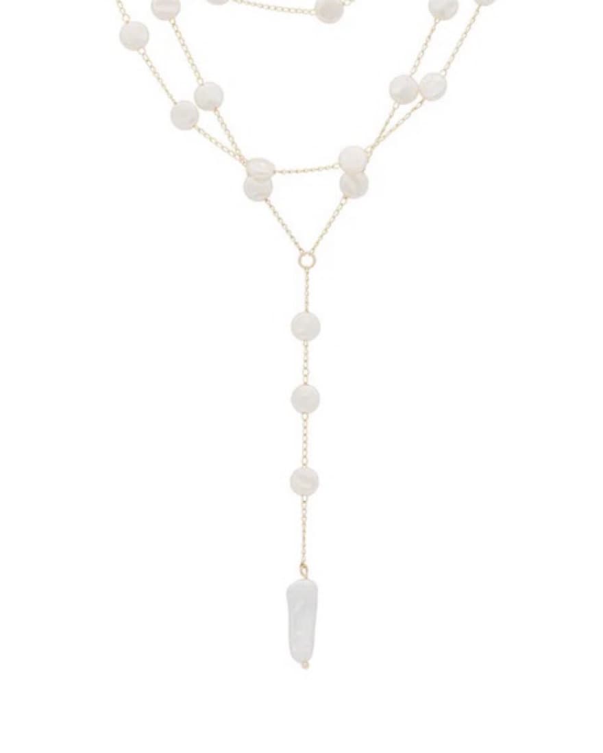 Pearl Coin Layered Lariat Necklace - Image 1