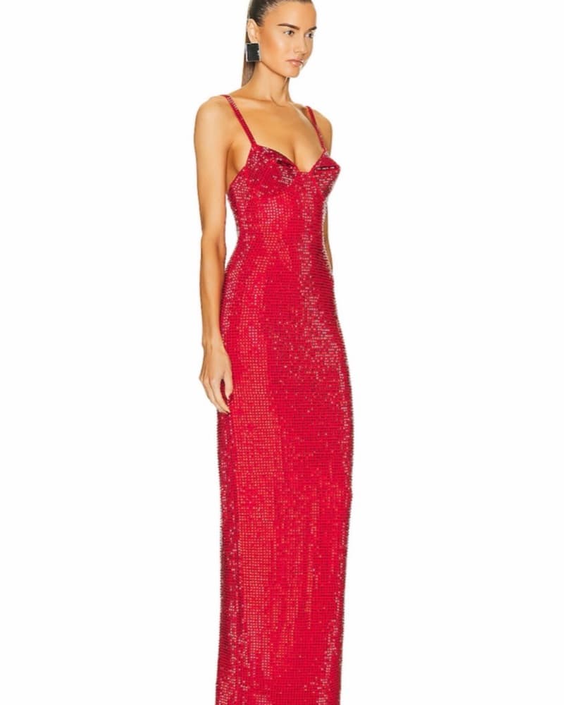 Area Embellished Red Sequin Gown - Image 3