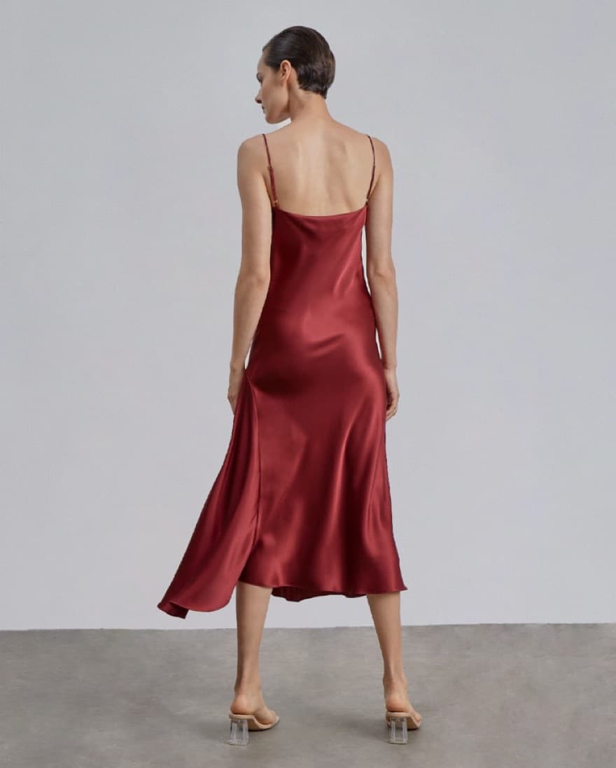 Burgundy 100% Silk Midi Slip Dress - Image 2