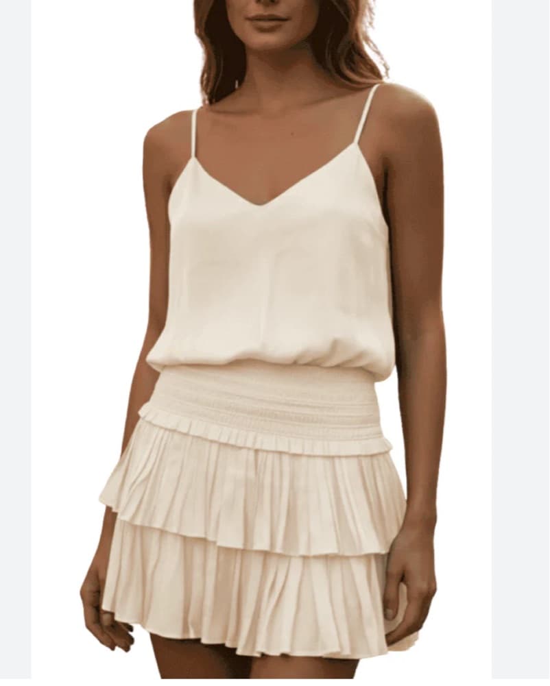 Silky Beige Mini Dress - Image 2