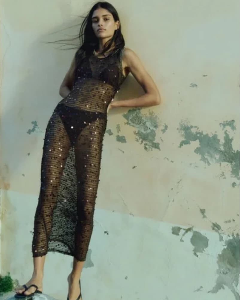 H&M Brown Mesh Sequin Dress - Image 3