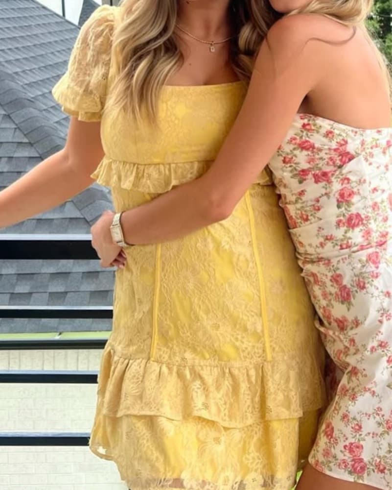 Revolve Yellow Lace Mini Dress - Image 2