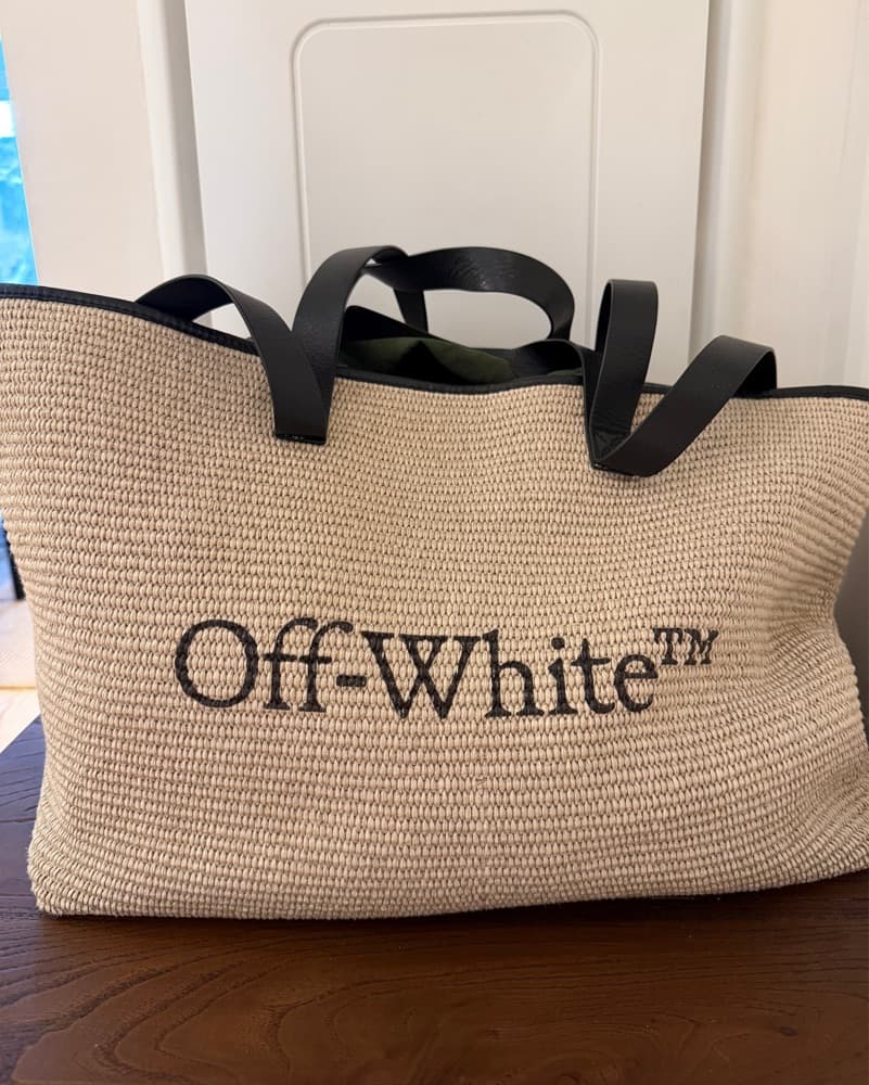 Off White Raffia Beach Bag - Image 2