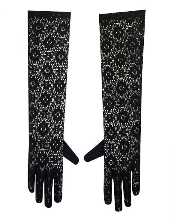Lauren Perrin Black Long Lace Gloves - Image 1