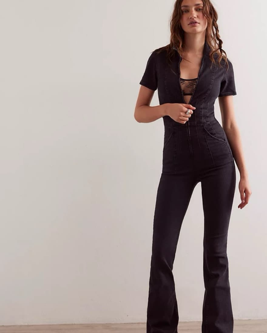 We The Free Jayde Flare Jumpsuit Black L - Image 2