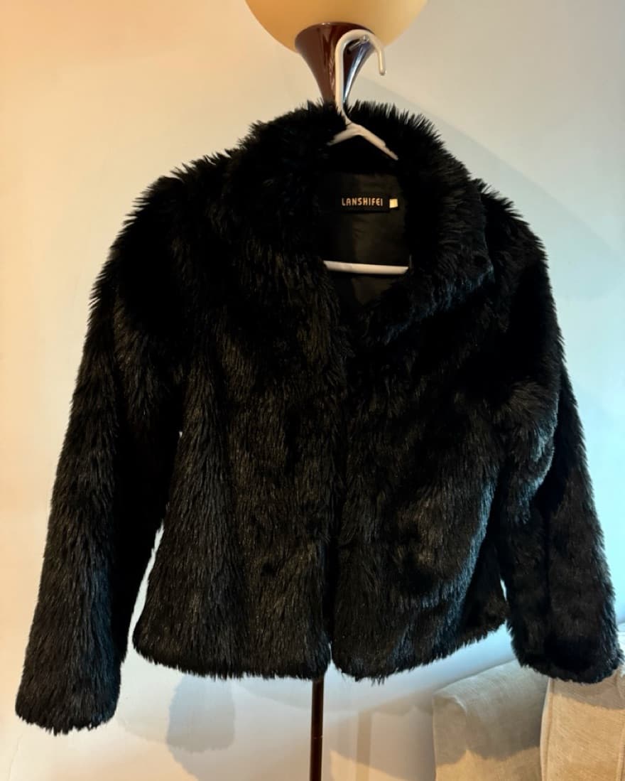 Faux Fur Coat Black - Image 3
