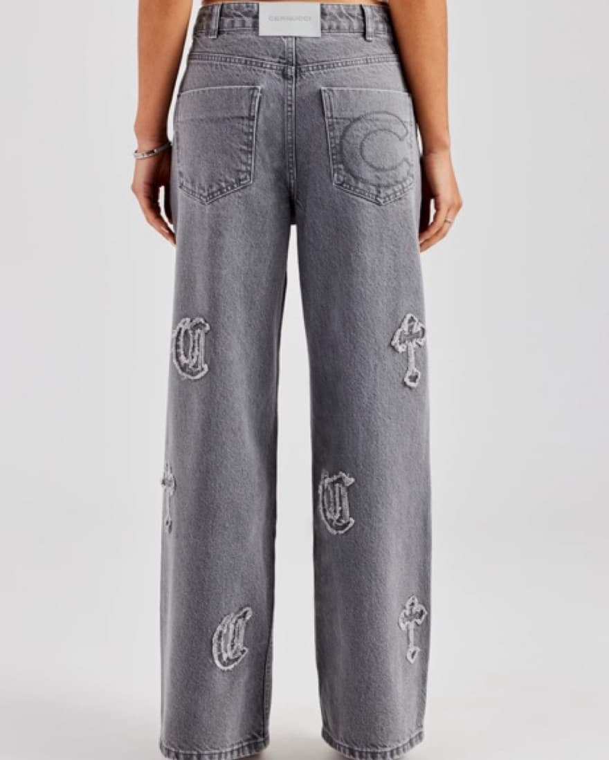 Edgy Cross Embellished Denim Pants - Image 4