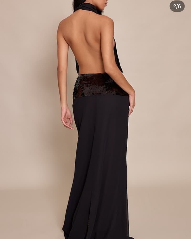 Black Sequin Waist Maxi Dress  - Image 2