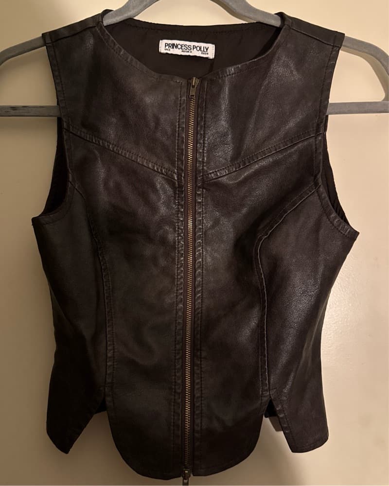 Faux Leather Washed Brown Zip Top - Image 3
