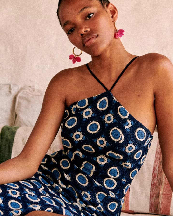 Sezane Blue Crochet Midi Dress - Image 1