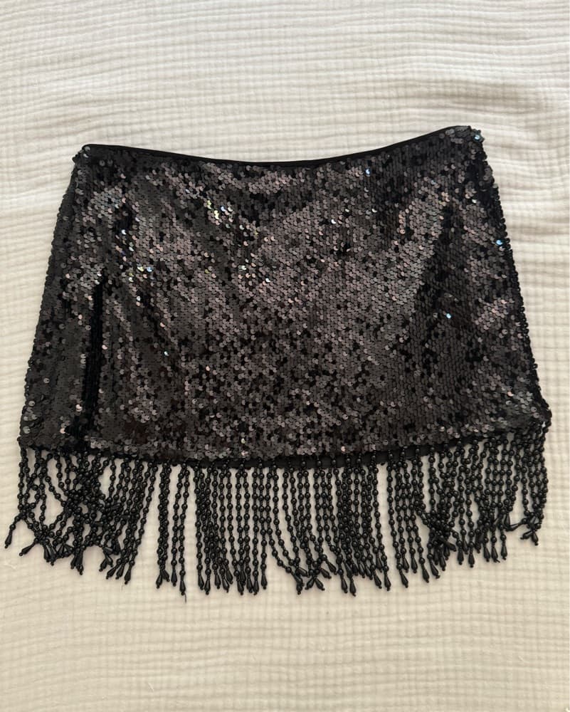 Reformation Black Sequin Skirt - Image 3