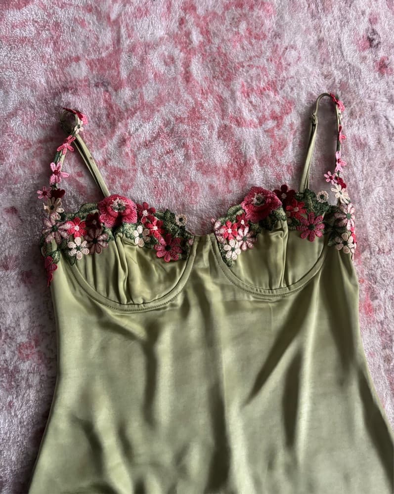 Princess Polly Green Dress With Flowers - Image 2
